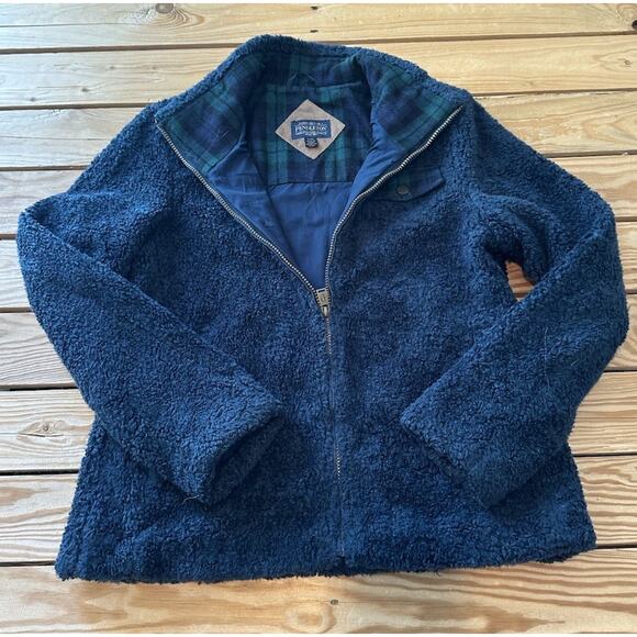 Pendleton Sherpa Wool Jacket Coat Size Small Women’s Navy Green Full Zip - Picture 1 of 8